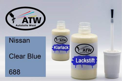 Nissan, Clear Blue, 688: 20ml Lackstift + 20ml Klarlack - Set, von ATW Autoteile West.